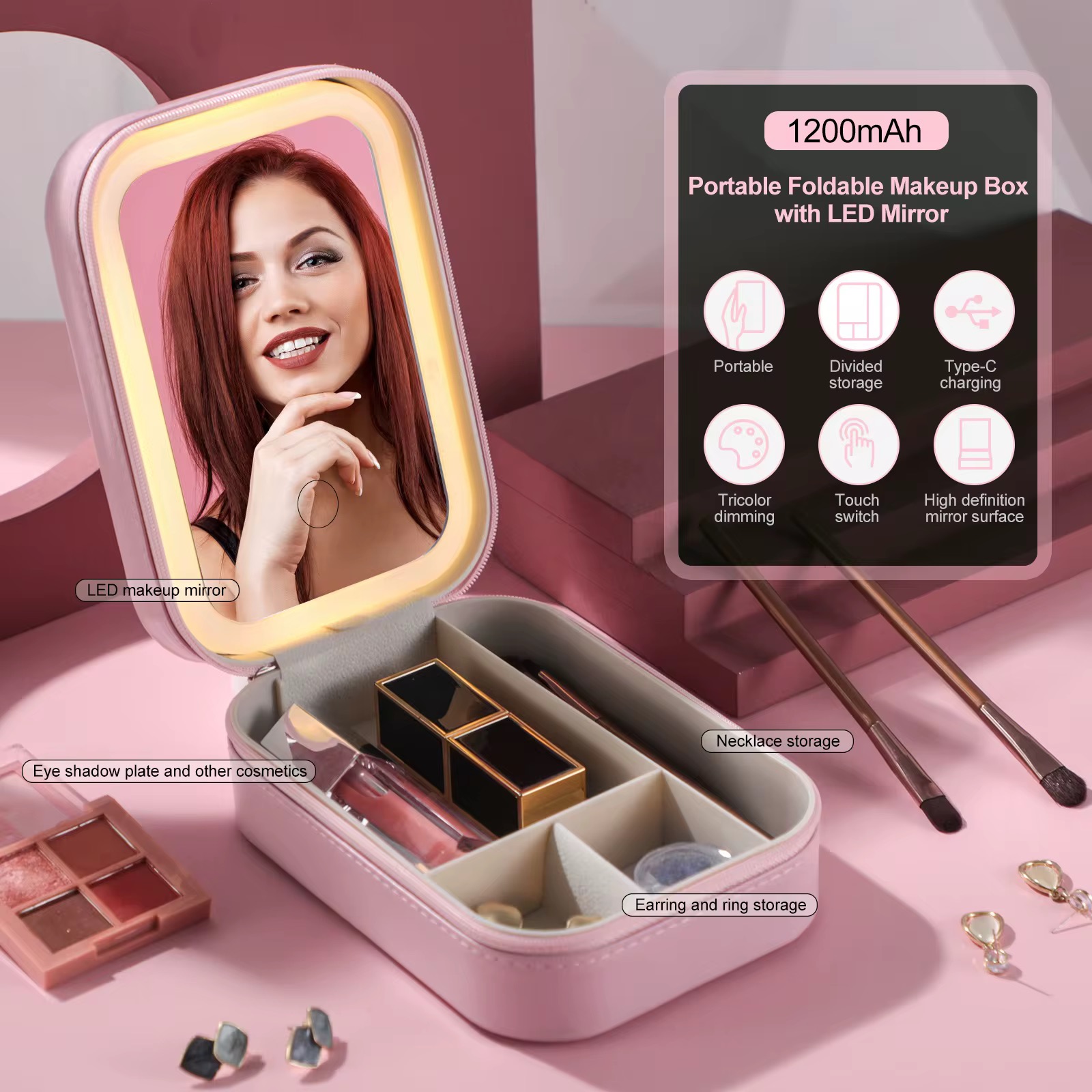 GlamBox Pro Mini Boy Işıklı Makyaj Organizeri (16.5x11.5cm)