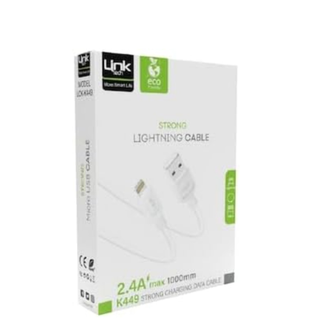 Linktech K449 Strong Lightnıng USB Data/Şarj Kablosu 1mt 2.4A 