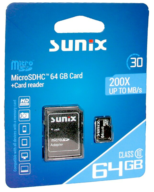 Sunix 200x MicroSD 64 GB Kart ve Kart Okuyucu